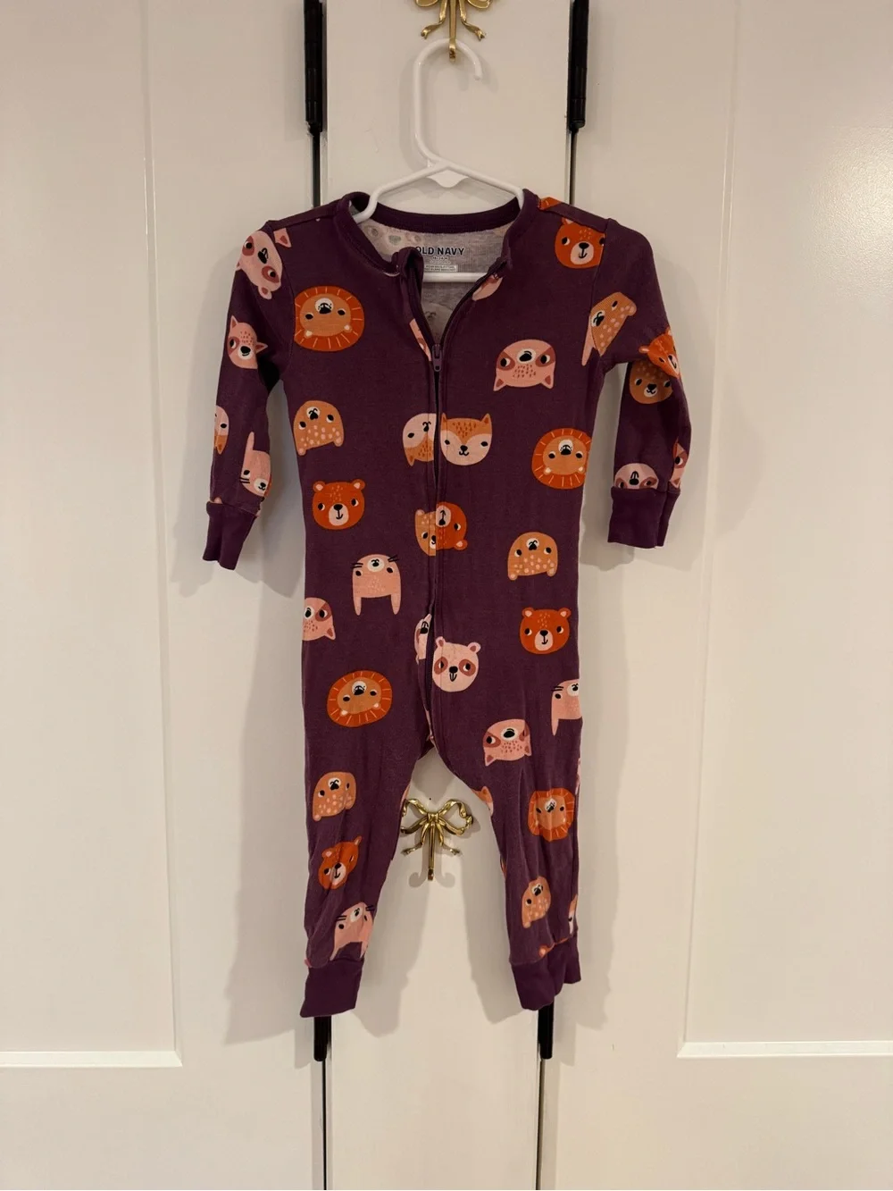Old Navy Purple Animal Face Zip One-Piece Footie